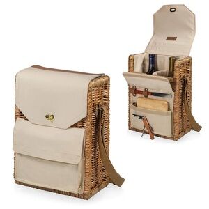 PICNIC TIME Corsica Cheese Picnic Basket Tote Bag, Gift for Wine Lover, Beige